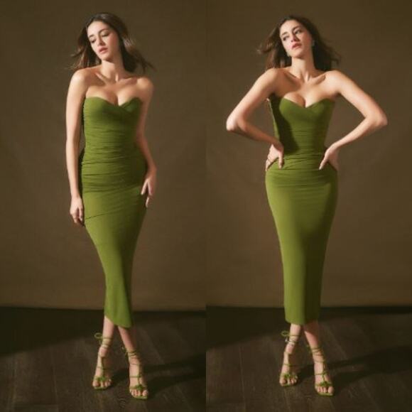 Alex Perry | Strapless Sweetheart Ruched Dress in Fern US 0 w/ Tags - Picture 3 of 16